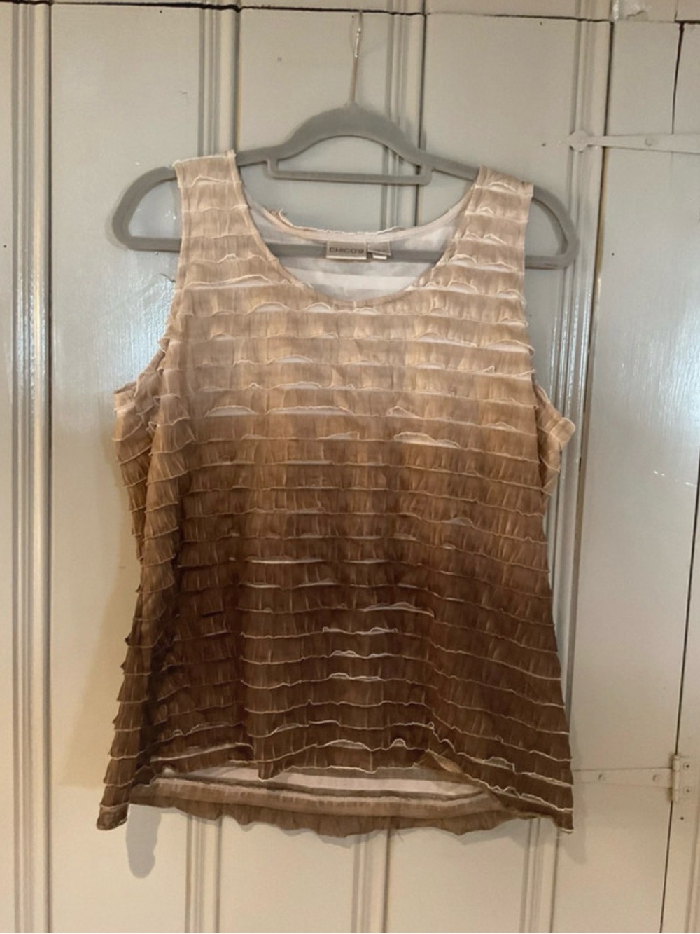 Chico's Taupe Ombre Ruffle Sleeveless Tank